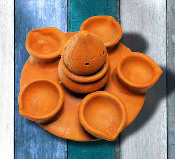 Five Diya Set - Terracotta